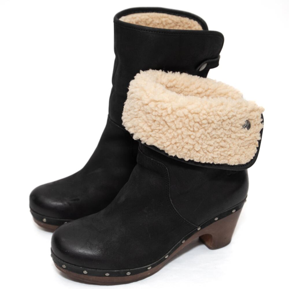 Ugg Lynnea Black Buckskin Clog Boots Size 7